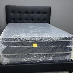 NEW QUEEN BED FRAME, MATTRESS & BOX SPRING $399!!