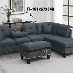 $350 Sectional With Storage Ottoman 