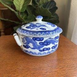 Vintage Blue & White Porcelain Lidded Bowl