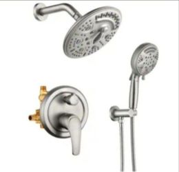 FORCLOVER Single Handle 6-Spray Shower Faucet 1.8 GPM with 8 in. Round Waterfall Shower Head and Hand Shower in Brushed Nickel