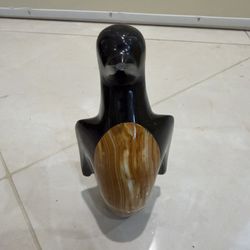 Handcrafted Stone & Glass Penguin Figurine – Decorative Art Piece