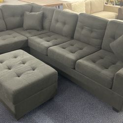Sectional , Drop Cup Holder And Storage Ottoman 