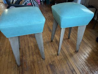 Mid Century Modern Pair Of Blue Stools
