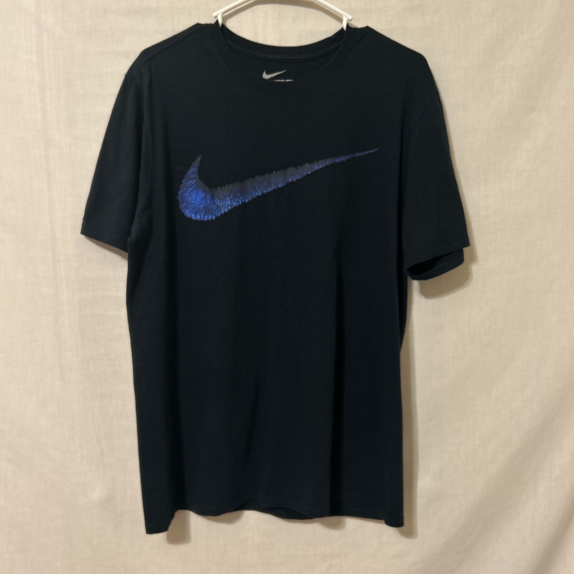 Nike Men's Black T-Shirt with Blue Logo
