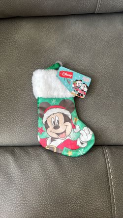 New Disney Green Santa Mickey Mouse 8” Stocking Decoration