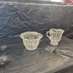 vintage Fostoria Chintz Etched Footed Creamer and Open Sugar set. 