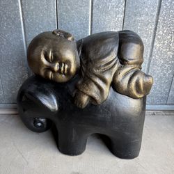 Shaolin Monk on Elephant Buddha Zen Garden Statues Good Luck Elephant