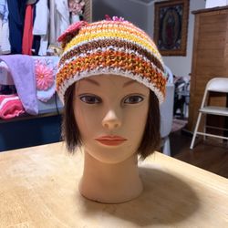 🧶 HANDMADE CROCHET MULTICOLOR BEANIE – TEEN/ADULT SIZE 
