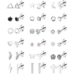 18 Pairs Stainless Steel Stud Earrings Set Women Men 20G Cartilage Earrings