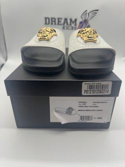 Versace Womens Medusa White Black Slides Size 9.5W DSR262C DGOM8 DWNOC