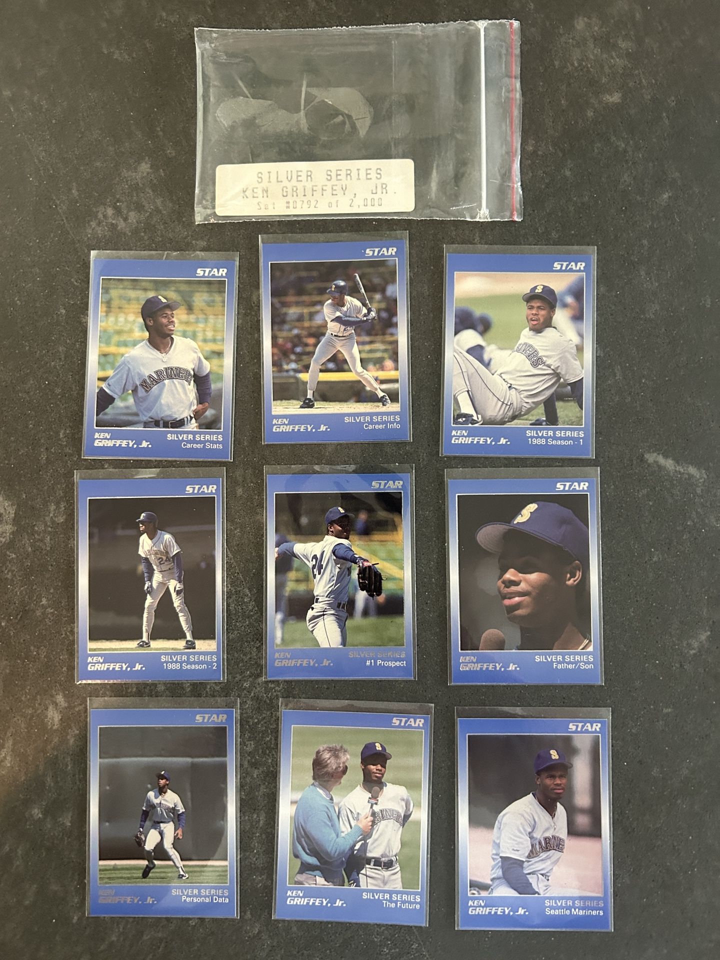 1988 star silver series ken griffey jr Rookie Complete Set 1-9 Serial #792/2000