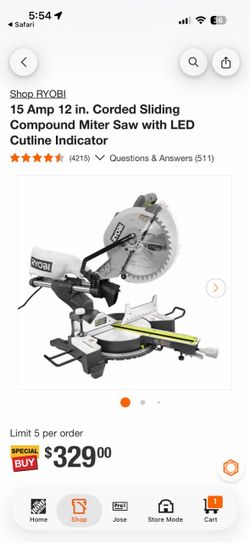 Ryobi 15 Amp 12 in. Sliding Compound Miter Saw