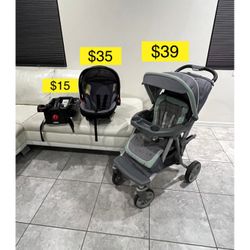 Graco baby infant car seat $35, base $15, stroler, recliner $39 or all $89 firm price / Porta bebe $35, base $15, coche reclinable $39