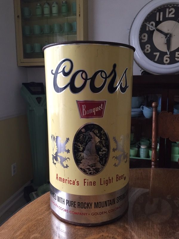 Vintage Coors beer can trash can advertising sign