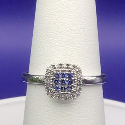 Lorenzo 925 Sterling and Created Blue & White Sapphire Ring Size 7