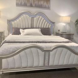 WHITE & SILVER hardwood W/ LED LIGHTS