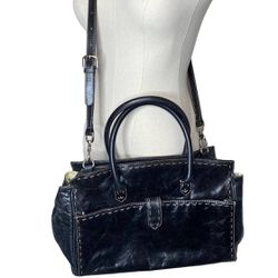 Black Leather Satchel Convertible Purse Handbag, Medium