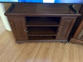 Dark Wood TV Stand with Cabinet Doors