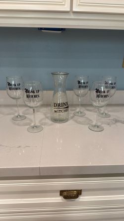 Set Of Drink Up Witches Wine Glasses 