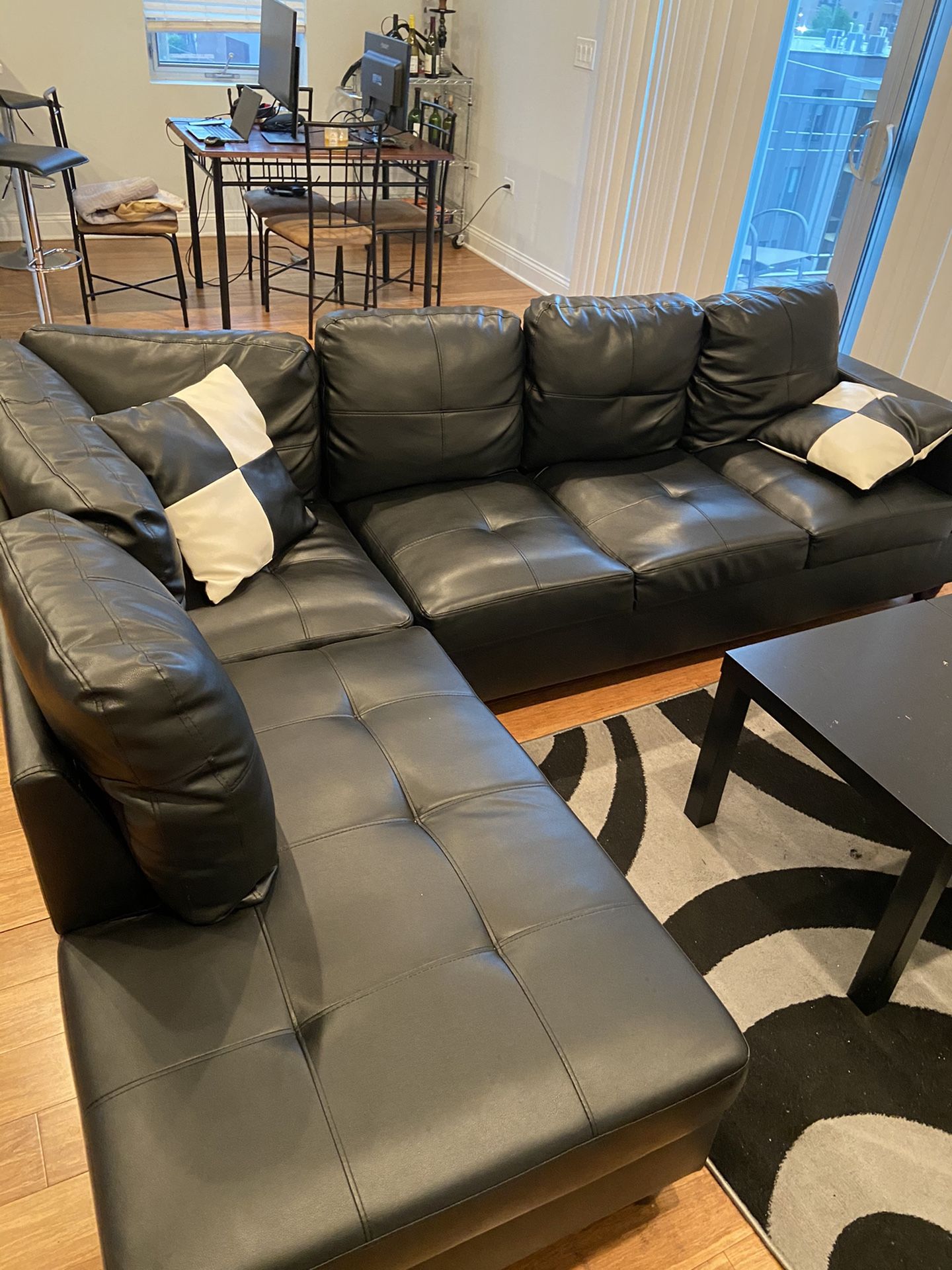 Black Leather Sectional Sofa Couch