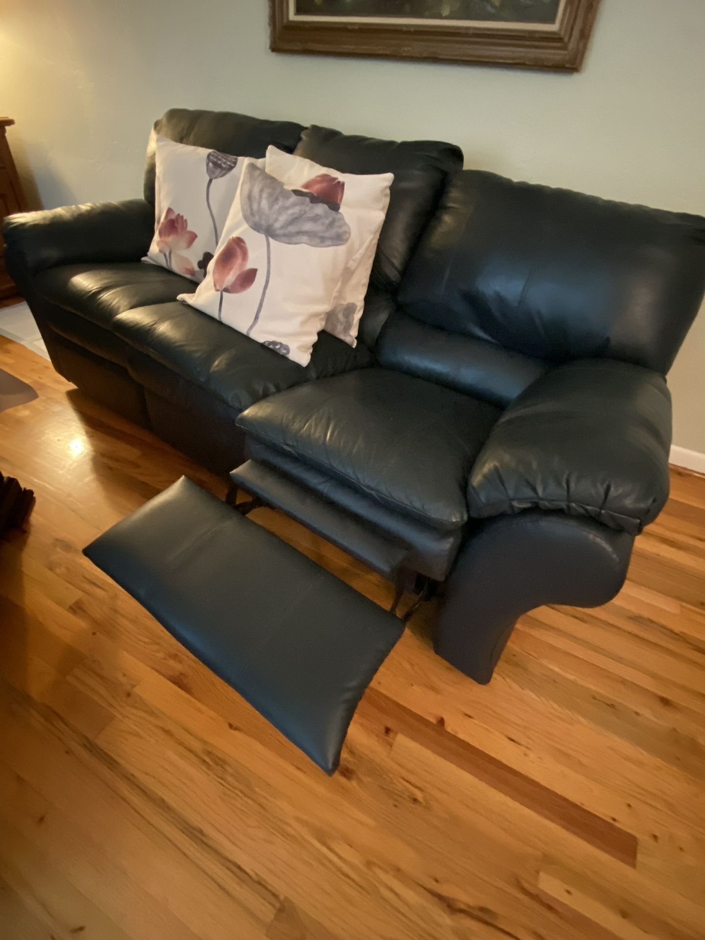 Blue Leather Recliner Sofa