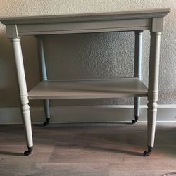 Wood Accent Table On Metal Casters 