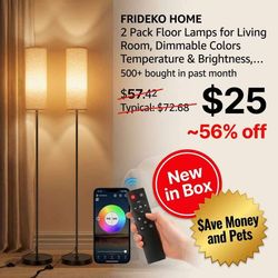 New 2 Pack Floor Lamps - Dimmable Color Temperature & Brightness