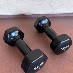 One New Set of 2 Black Vinyl Dumbbells 8 Pound Lb