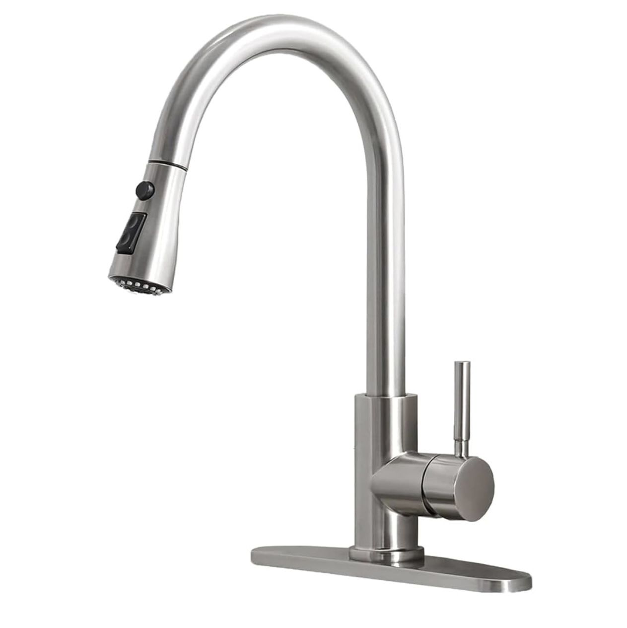 Kitchen Faucets with Pull Down Sprayer, Brushed Nickel High Arc RV Laundry Bar Commercial Sink Faucet, 1 or 3 Hole Stainless Steel