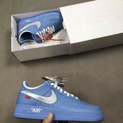 New Nike Off-White Air Force 1 Blue Sneakers 