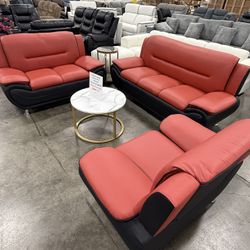 Red And Black Modern 3Pcs Living Room Set