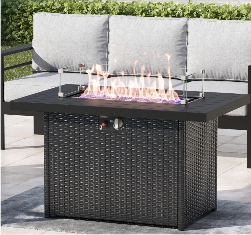 44-Inch Propane Gas Rectangle Fire Pit Table - Aluminum Tabletop
