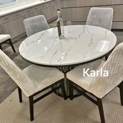 Elegant! 5-pc Dining Table Set With Light Gray Or Ivory Upholstered Chairs 