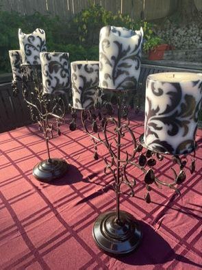Halloween jeweled set of two. 3-sconce pillar candle holders tabletop/mantle decor