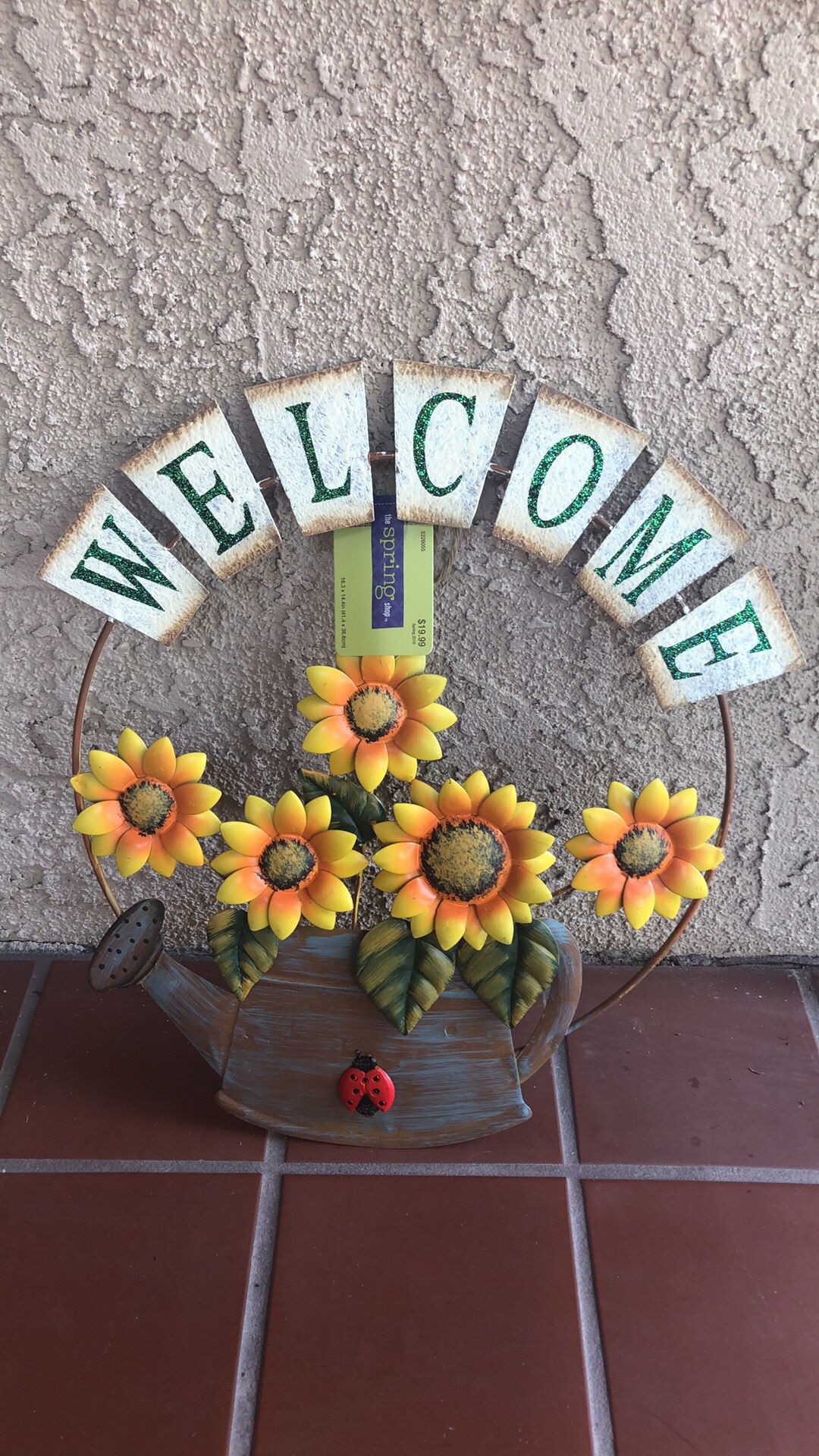 Metal WELCOME Hanging Sign Home Wall Decor Sunflowers NEW 16” x 14”