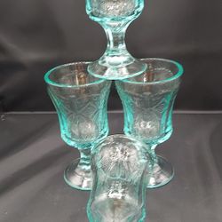 4 Gorgeous Vintage Federal 10oz Glass Goblets "Madrid Pattern"