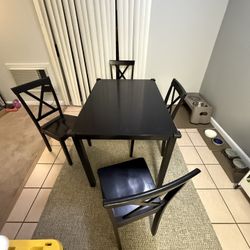 Black Wood Dining Table With 4 Matching Chairs 
