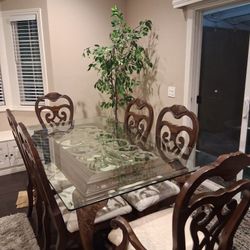 Glass Dining Table with 6 Chairs
