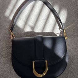 Charles and Keith Black Leather Gabine Saddlebag