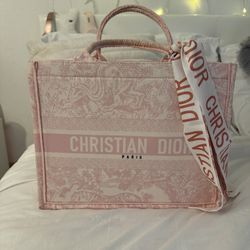 Christian Dior Pink Book Tote with scarf 