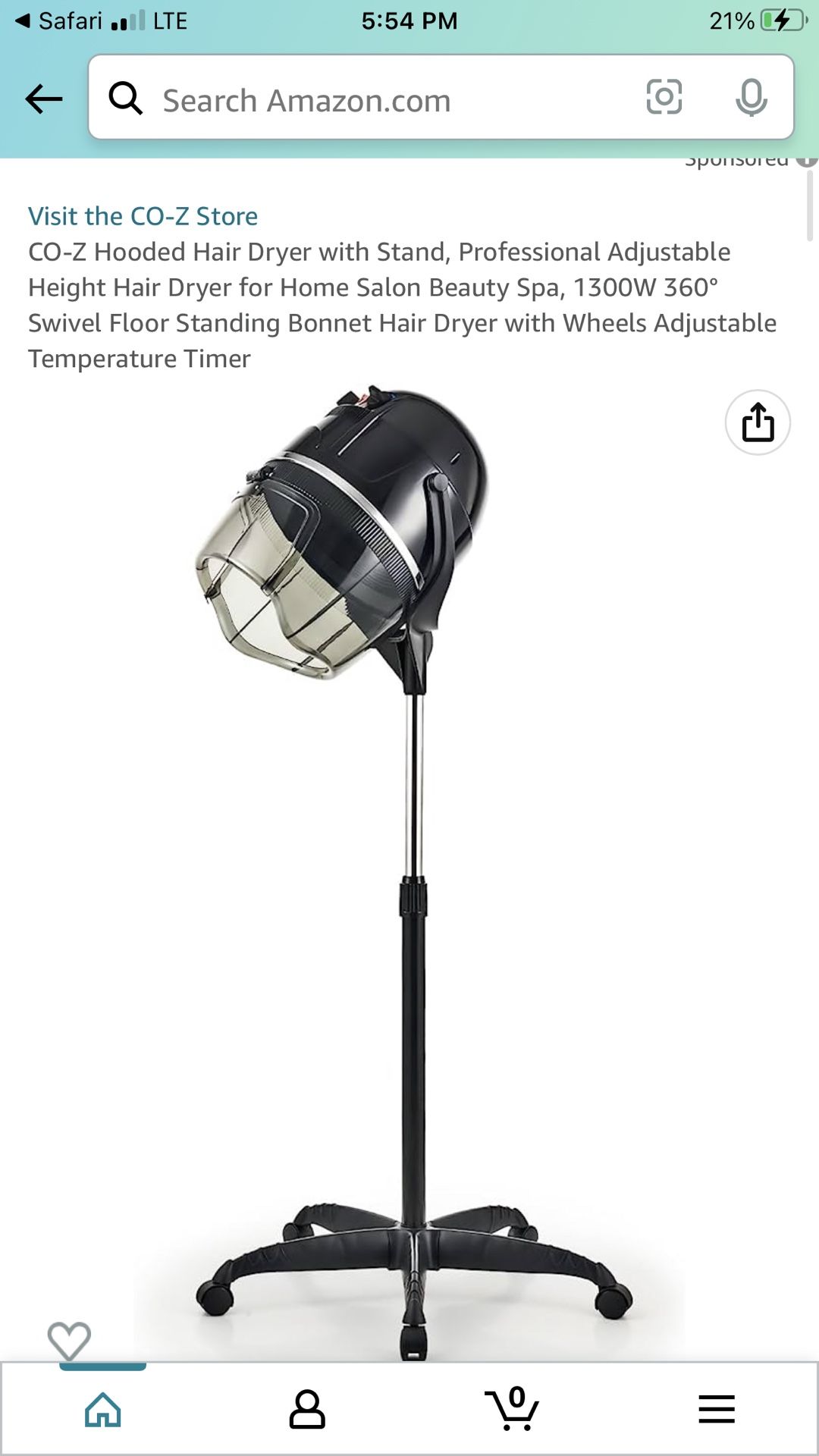 CO Z Hooded Hair Dryer with Stand, Professional Adjustable Height