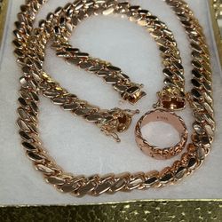 Handmade polished Rose gold miami Cuban necklace bracelet And Ring ✨✨✨