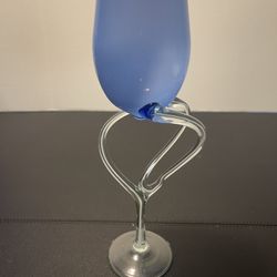 Venetian Art Glass Vintage 1980’s 3 Clear Filigree Stems Blue Venezia Collection Glass