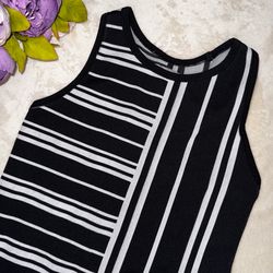 Athleta Black and White Mixed Stripe Renew Seamless Tank Top