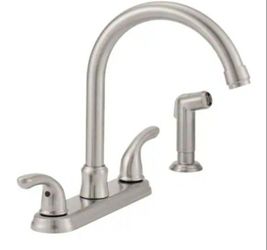 Glacier Bay Builders Double Handle Standard Kitchen Faucet with Side Sprayer in Stainless Steel