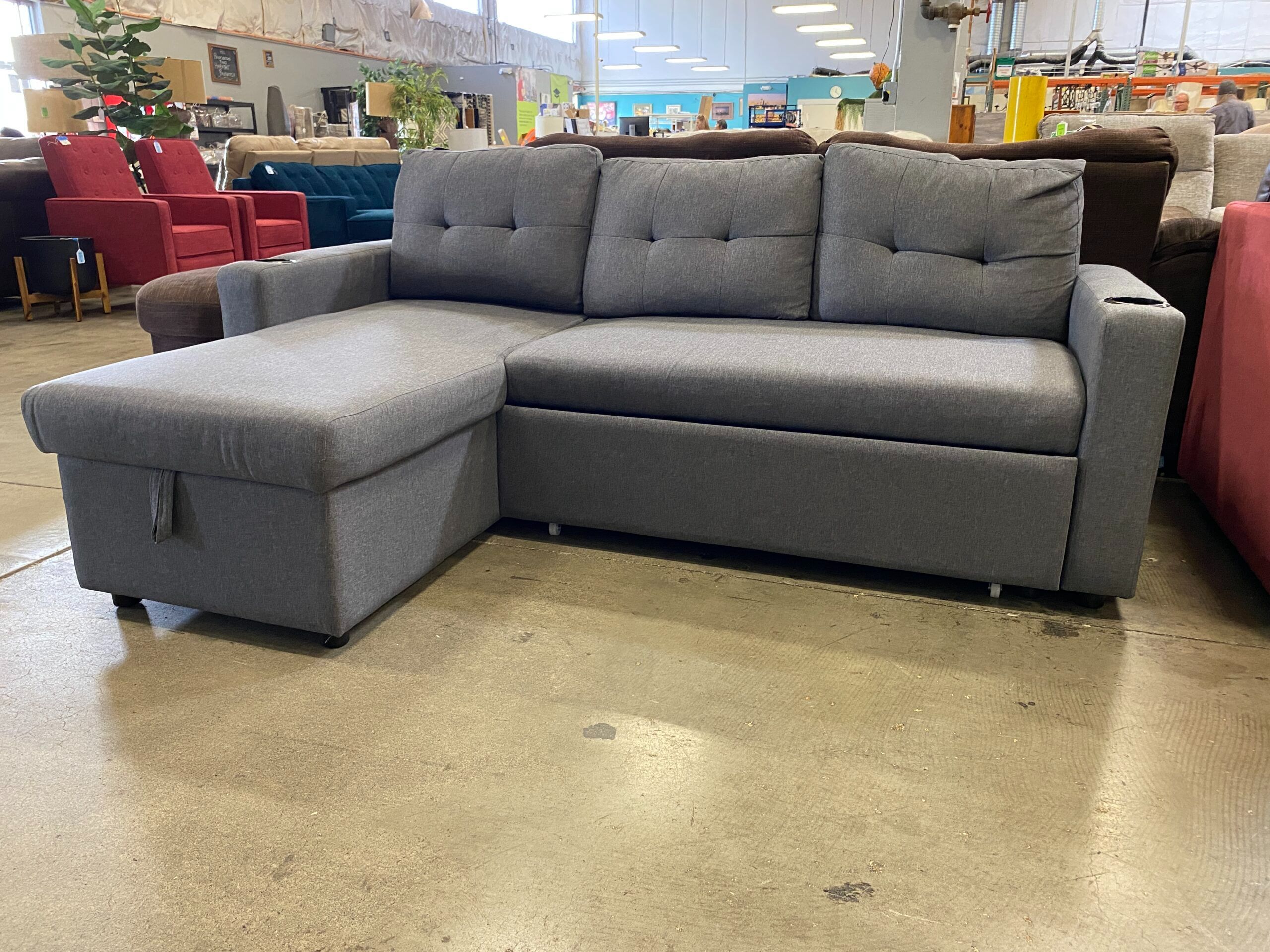Grey Convertible Storage and Sleeper Sofa