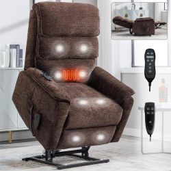 New Brown Chenille Dual Motor Infinite Position Up to 350 lbs. Power Lift Recliner Chair with Heat Massage