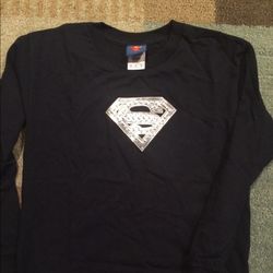 Unisex Superman Black Long Sleeve Shirt Size Medium
