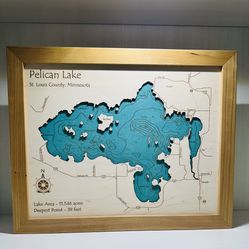 Topographic 3-Dimensional Layered Wooden Map of Pelican Lake Minnesota 