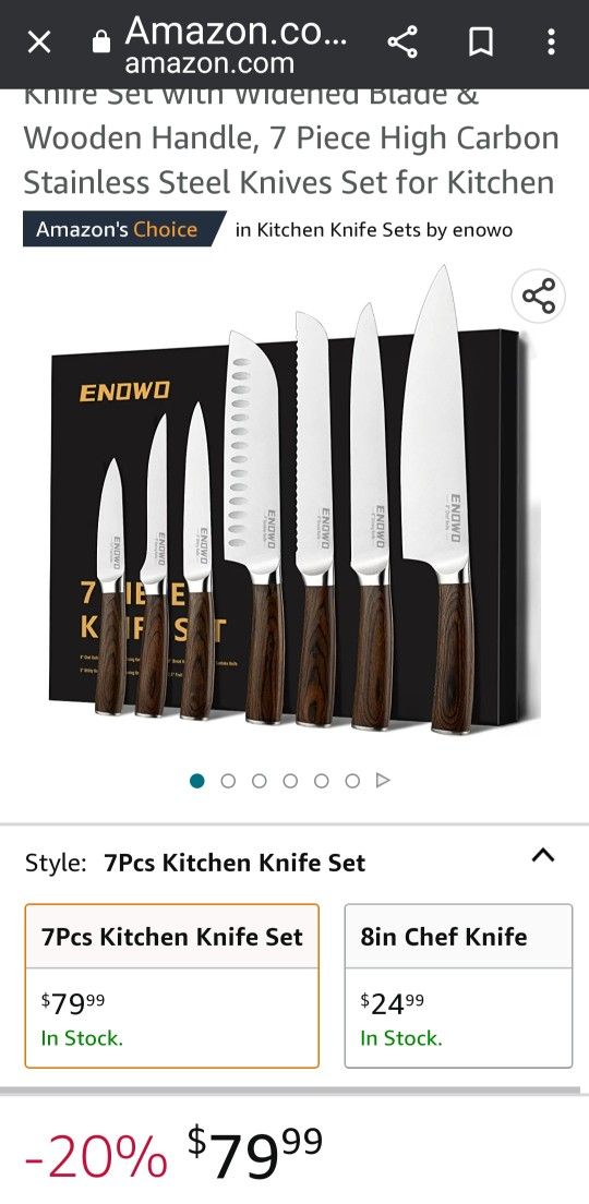 enowo Kitchen Knife Set, Sharp Chef Knife Set with Widened Blade & Wooden Handle, 7 Piece High Carbon Stainless Steel Knives Set for Kitchen

